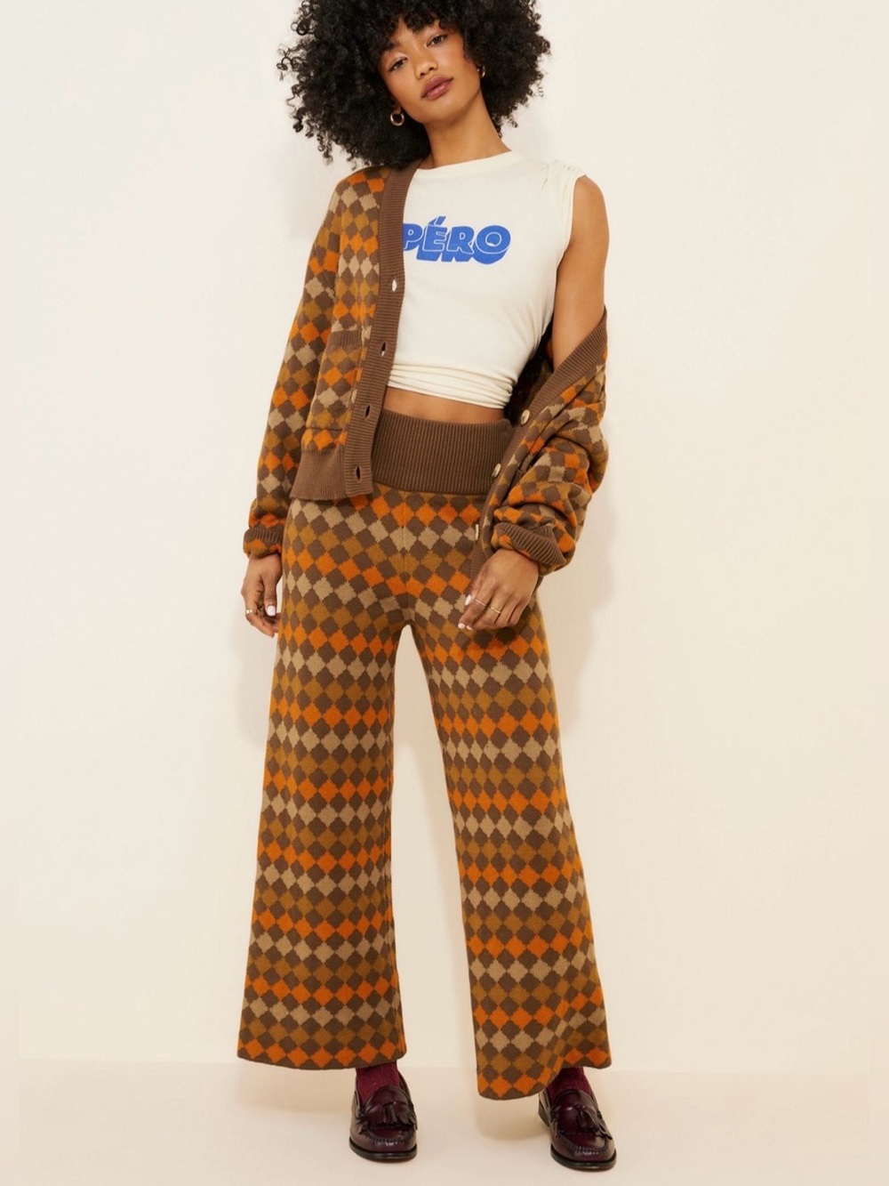 Known Supply Argyle Wide-Leg Sweater Pants 3X